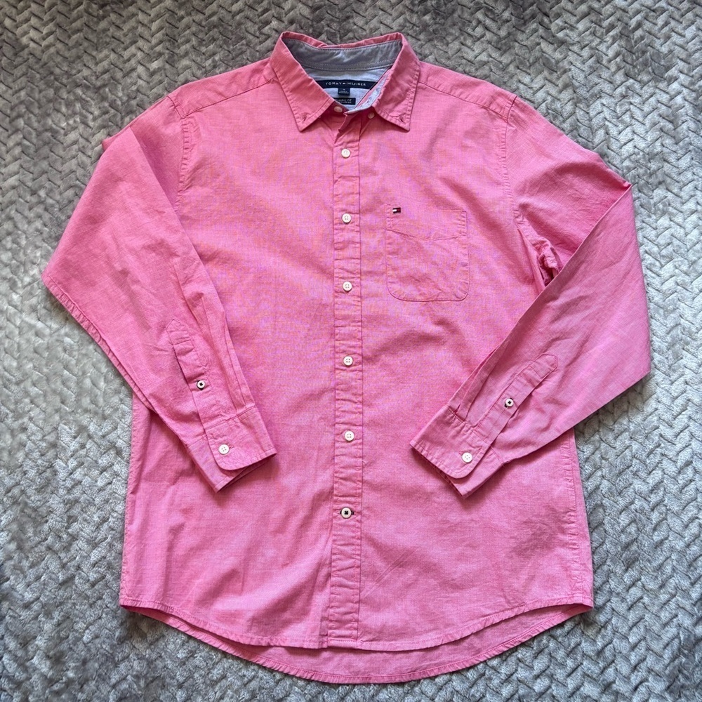 ⭐️⭐️⭐️Tommy Hilfiger Men's Pink cotton long sleeve Casual Shirt M